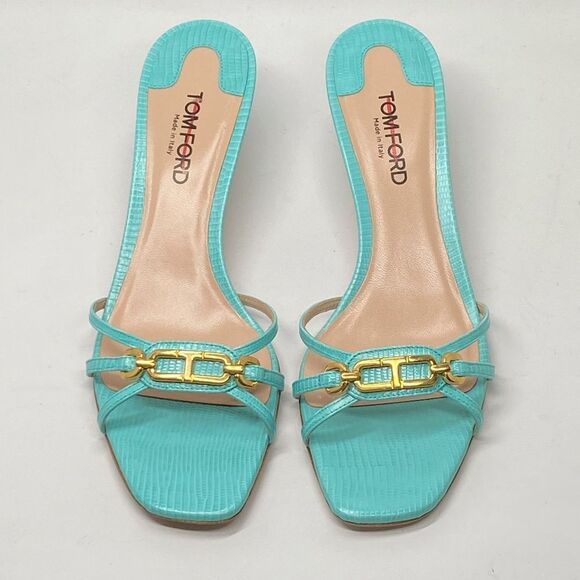 Tom Ford Whitney Laminated Lizard-Print 55MM Strappy Leather Sandals size 38.5 - Picture 5 of 15